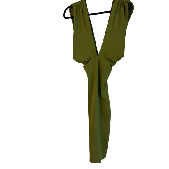 Zara Olive Green Plunging Sleeveless Bodycon Dress Size Small - Picture 1 of 7